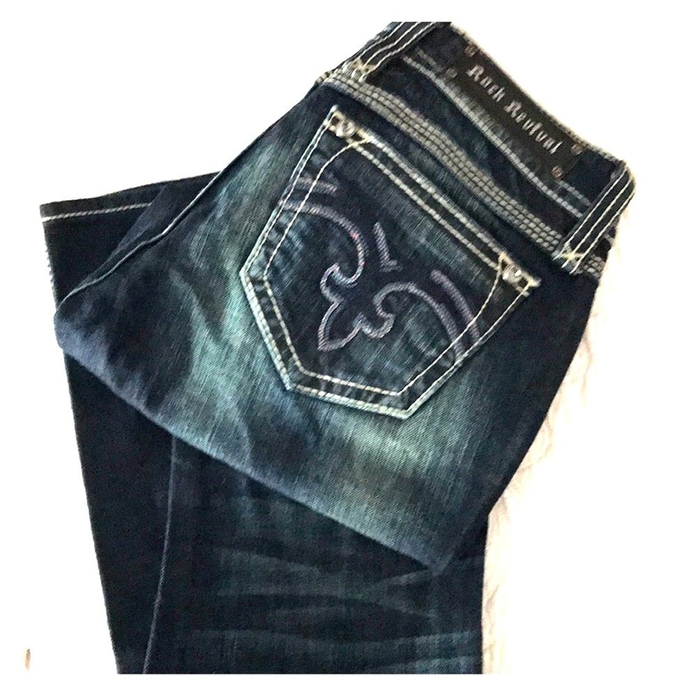 Rock Revival dark wash jeans.